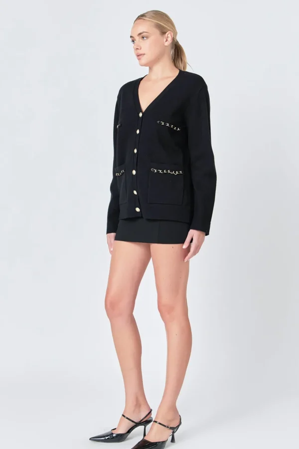 ENDLESS ROSE Jackets & Coats | Tops*- Chain Oversized Cardigan BLACK
