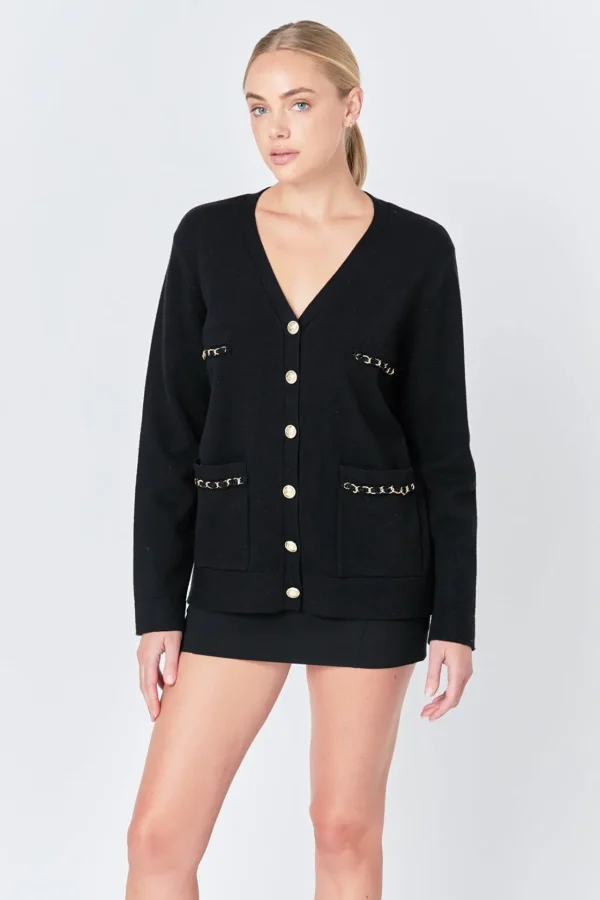 ENDLESS ROSE Jackets & Coats | Tops*- Chain Oversized Cardigan BLACK