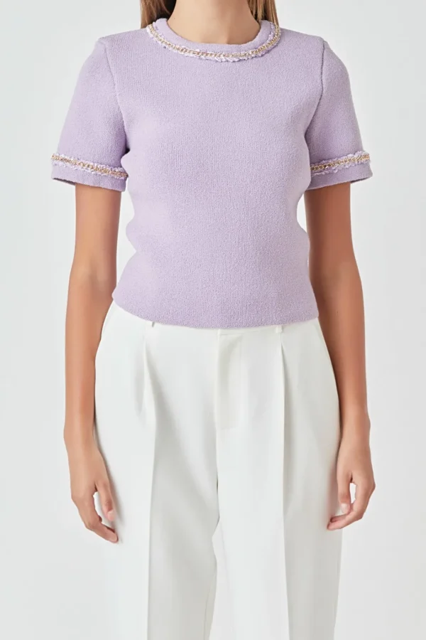 ENDLESS ROSE Tops*- Chain Trim Knit Short Sleeve Top