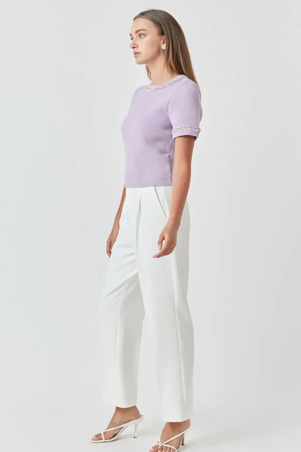 ENDLESS ROSE Tops*- Chain Trim Knit Short Sleeve Top