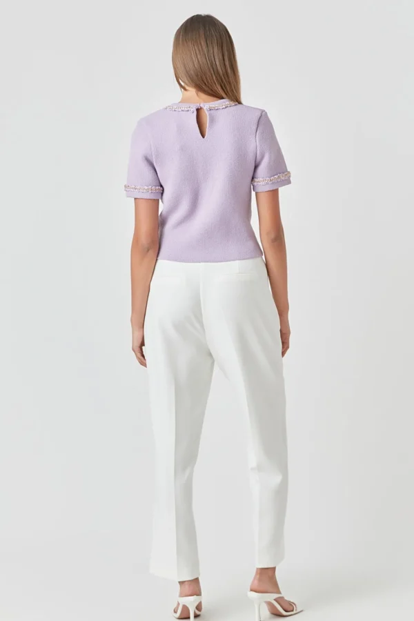 ENDLESS ROSE Tops*- Chain Trim Knit Short Sleeve Top