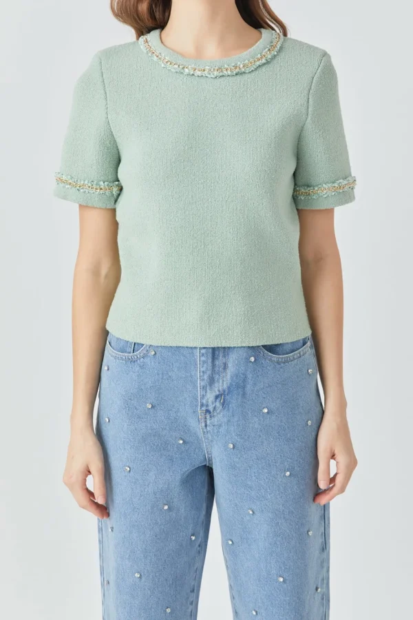 ENDLESS ROSE Tops*- Chain Trim Knit Short Sleeve Top