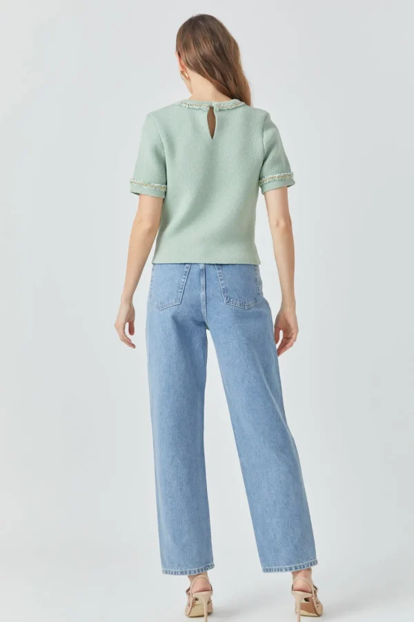 ENDLESS ROSE Tops*- Chain Trim Knit Short Sleeve Top