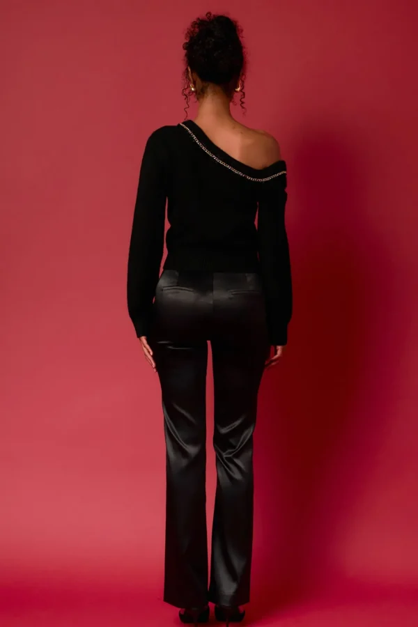 ENDLESS ROSE Tops*- Chain Trimmed One Shoulder Top BLACK