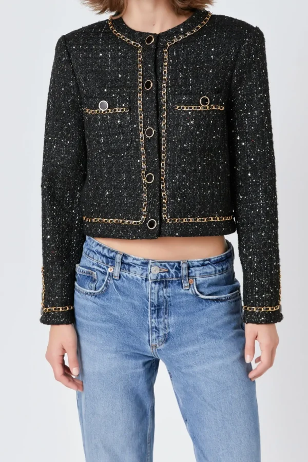 ENDLESS ROSE Jackets & Coats*- Chain-Trimmed Tweed Jacket BLACK