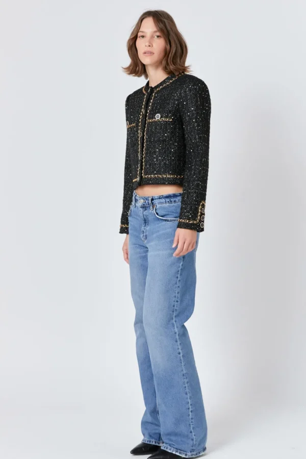 ENDLESS ROSE Jackets & Coats*- Chain-Trimmed Tweed Jacket BLACK