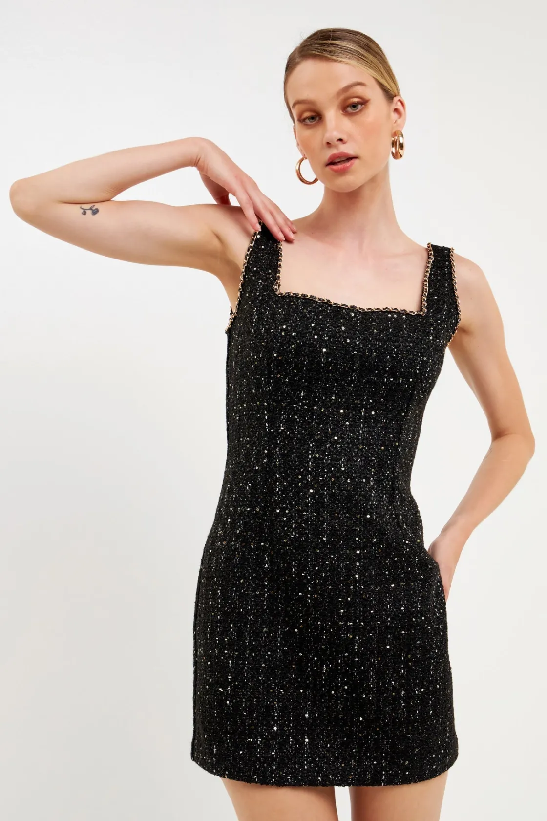 endless_rose__chaintrimme_3-3.webp ENDLESS ROSE Little Black Dress | Tweed Dresses*- Chain-Trimmed Tweed Mini Dress BLACK