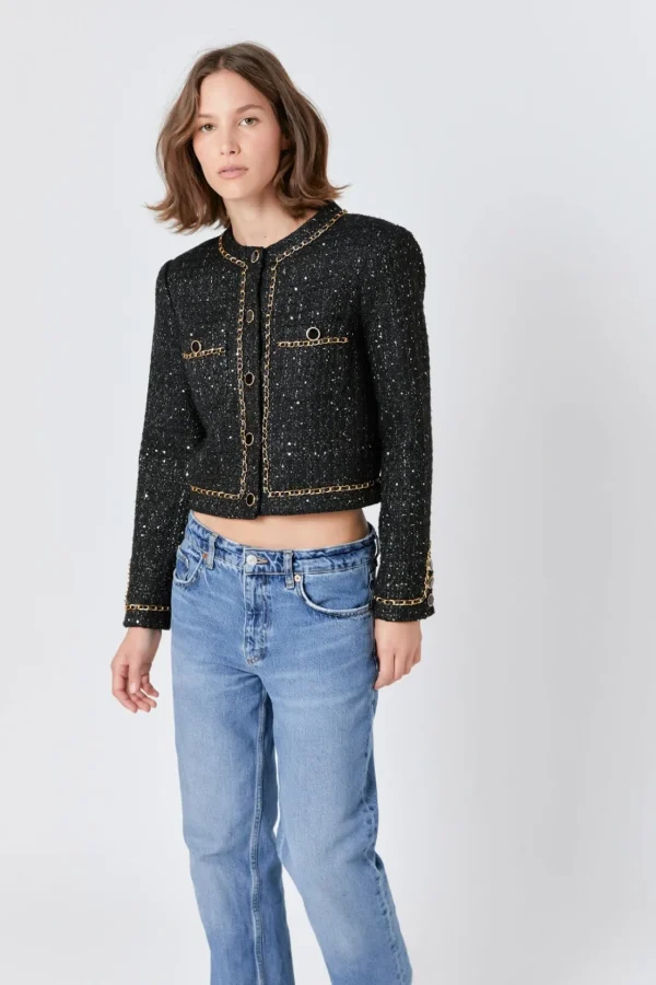 ENDLESS ROSE Jackets & Coats*- Chain-Trimmed Tweed Jacket BLACK