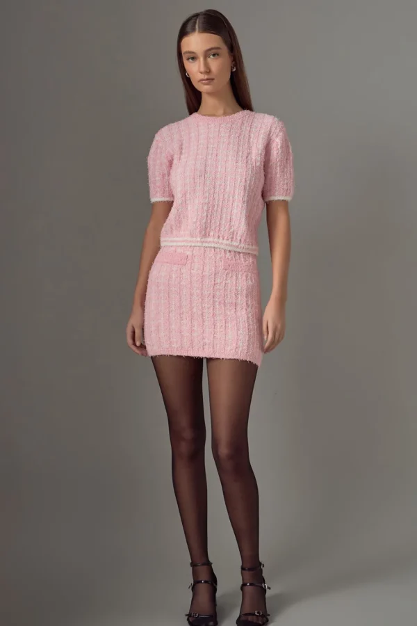 ENDLESS ROSE Matching Sets | Skirts*- Check Knit Mini Skirt PINK/IVORY