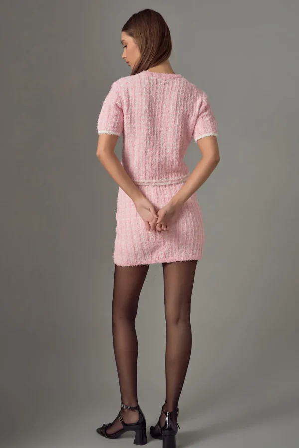 ENDLESS ROSE Matching Sets | Skirts*- Check Knit Mini Skirt PINK/IVORY