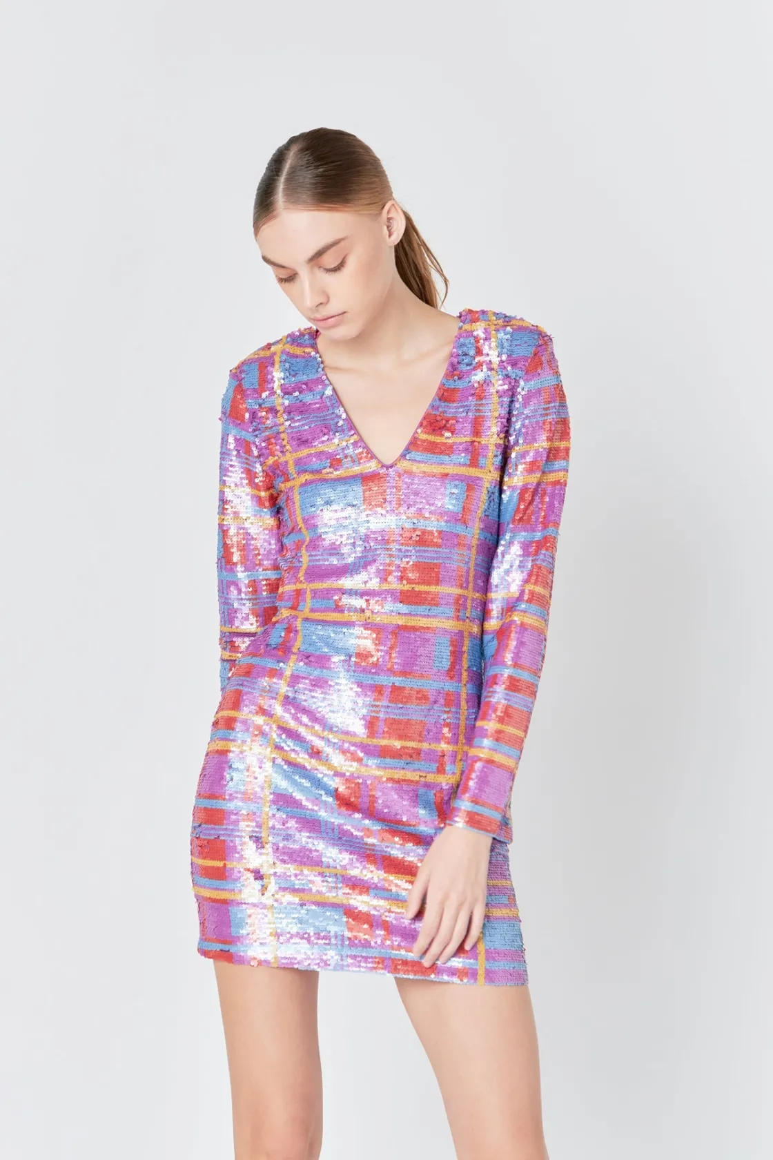endless_rose__check_patte_3.webp ENDLESS ROSE Sequin Dresses | Tops*- Check Pattern Sequins Dress MULTI