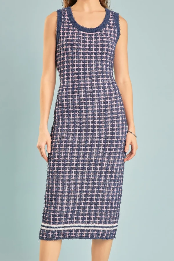 ENDLESS ROSE Knit Dresses | Bodycon Dresses*- Check Sweater Maxi Dress NAVY/PINK