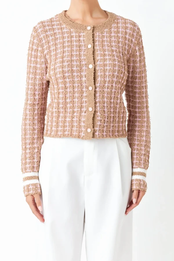 ENDLESS ROSE Sweaters & Knits | Tops*- Check Sweater Cardigan CAMEL/PINK