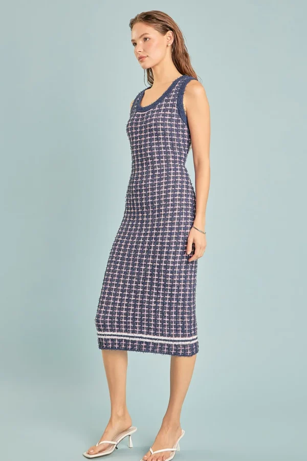 ENDLESS ROSE Knit Dresses | Bodycon Dresses*- Check Sweater Maxi Dress NAVY/PINK