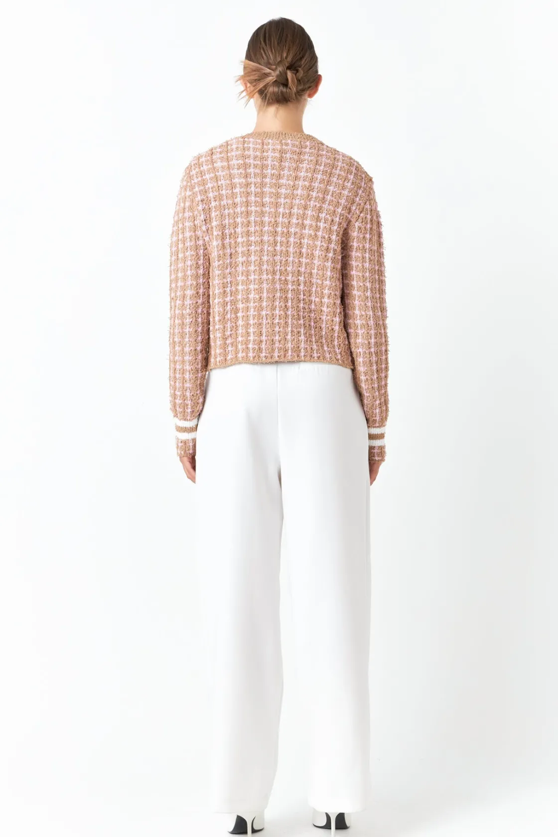 endless_rose__check_sweat_1.webp ENDLESS ROSE Sweaters & Knits | Tops*- Check Sweater Cardigan CAMEL/PINK