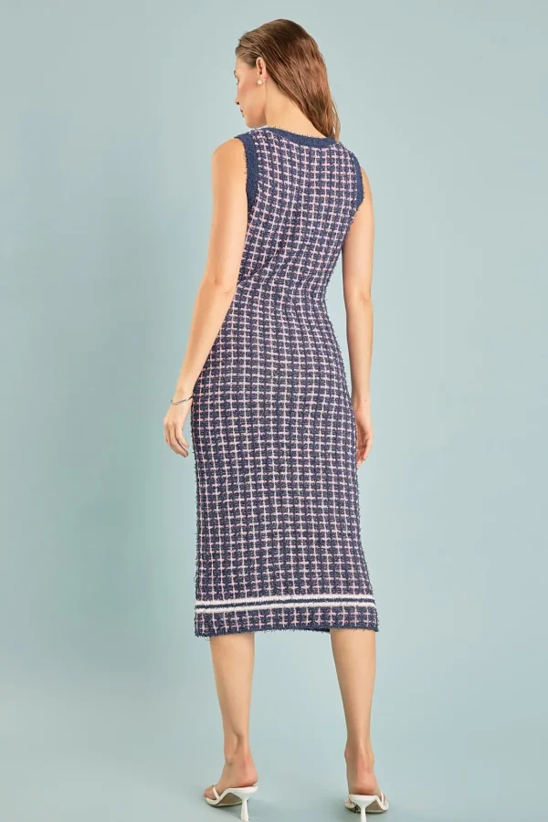 ENDLESS ROSE Knit Dresses | Bodycon Dresses*- Check Sweater Maxi Dress NAVY/PINK