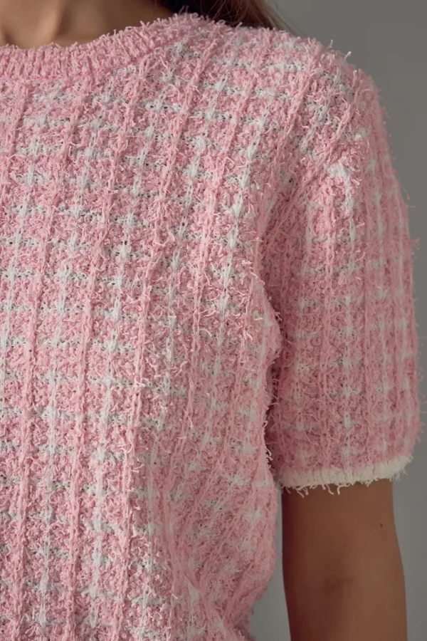 ENDLESS ROSE Matching Sets | Tops*- Checker Knit Top PINK/IVORY