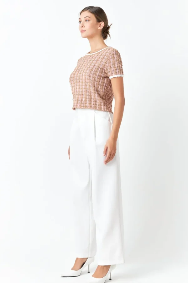 ENDLESS ROSE Sweaters & Knits*- Checkered Knit Top CAMEL/PINK