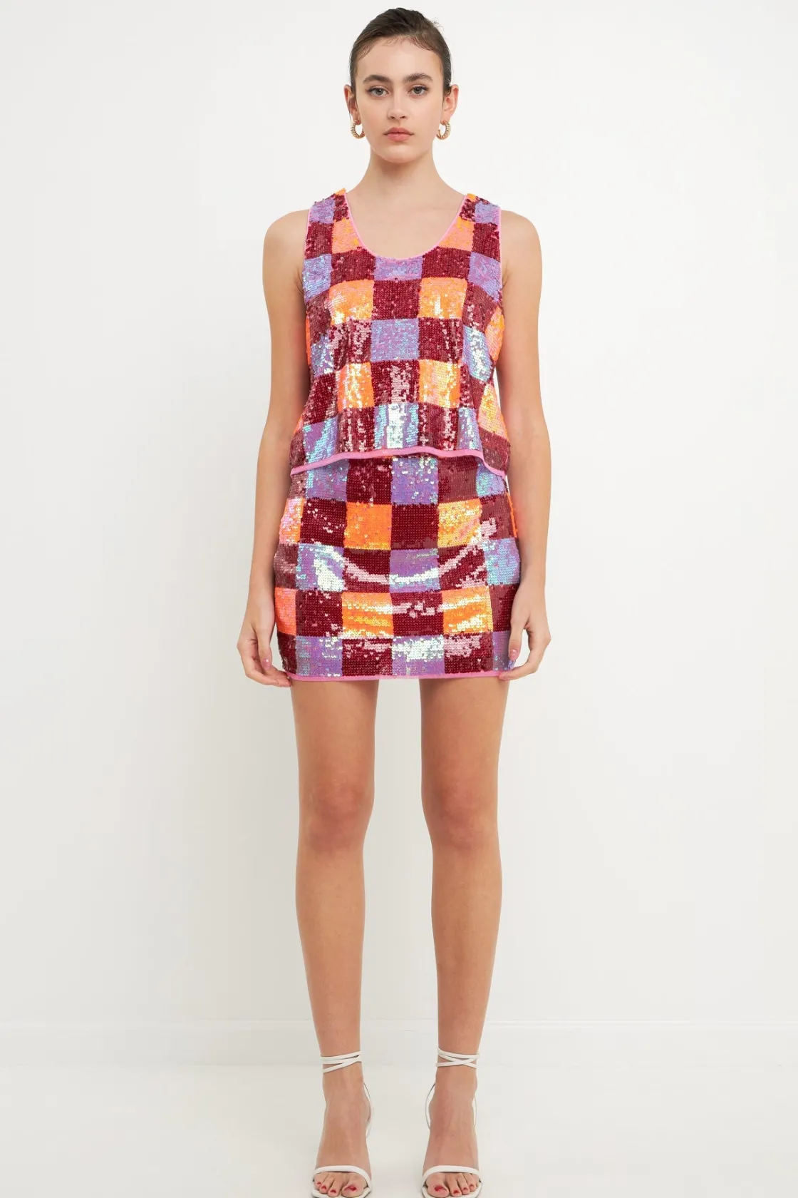 endless_rose__checkered_s_4.webp ENDLESS ROSE Matching Sets | Skirts*- Checkered Sequin Mini Skirt