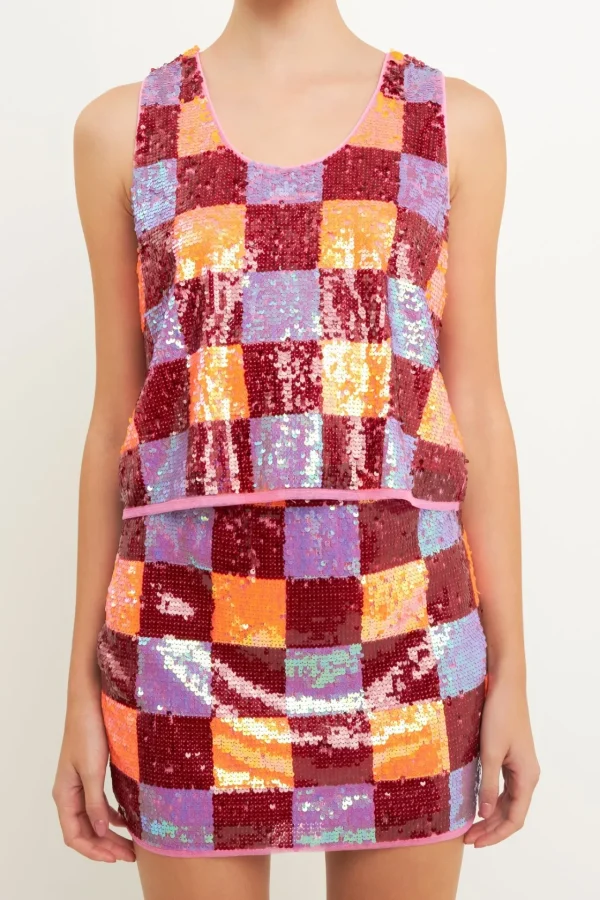 ENDLESS ROSE Matching Sets*- Checkered Sequin Top