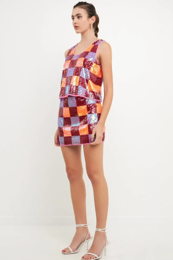 ENDLESS ROSE Matching Sets*- Checkered Sequin Top