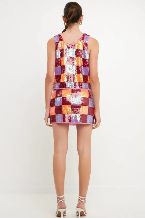 ENDLESS ROSE Matching Sets*- Checkered Sequin Top