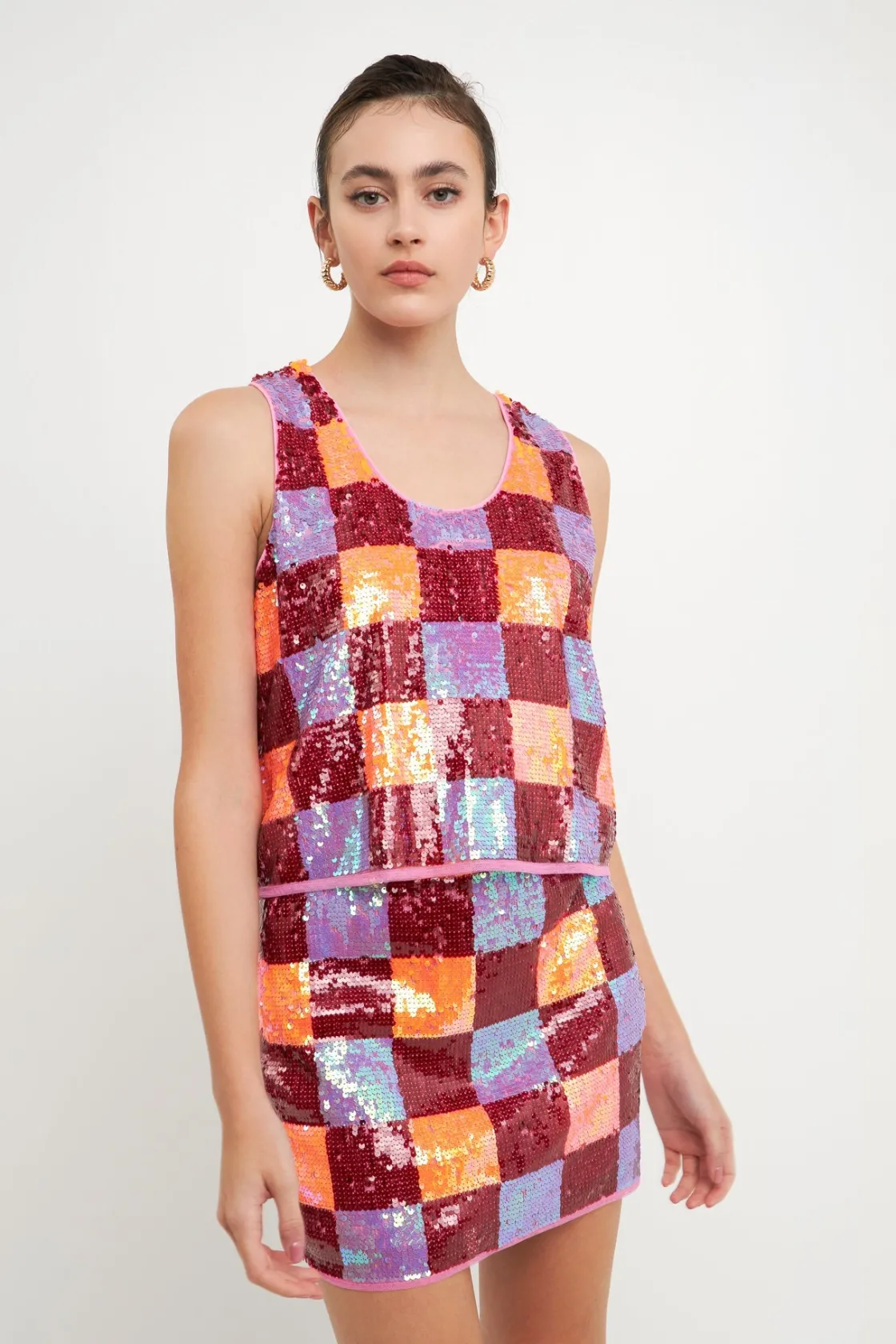 endless_rose__checkered_s_8.webp ENDLESS ROSE Matching Sets | Skirts*- Checkered Sequin Mini Skirt