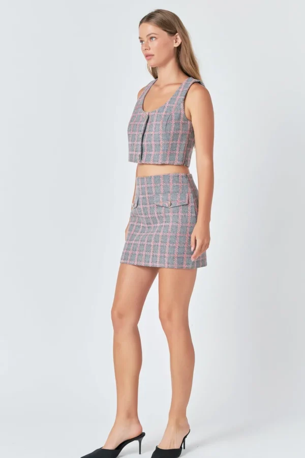 ENDLESS ROSE Matching Sets | Skirts*- Checkered Tweed Mini Skirt GREY