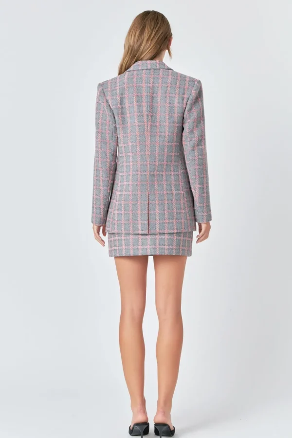 ENDLESS ROSE Matching Sets | Blazers*- Checkered Tweed Single Breast Blazer GREY