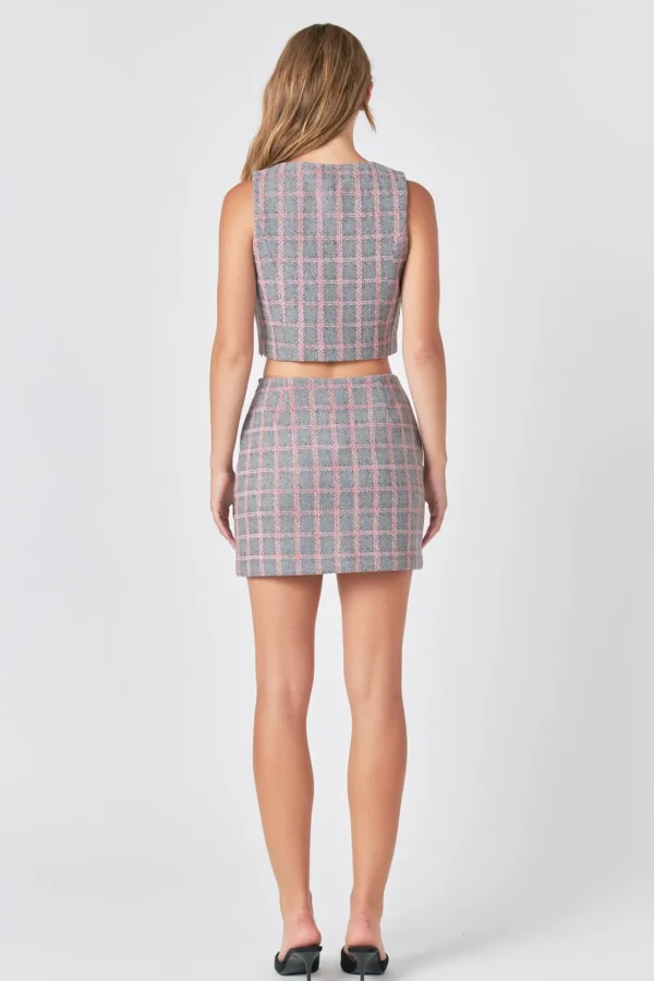 ENDLESS ROSE Matching Sets | Skirts*- Checkered Tweed Mini Skirt GREY