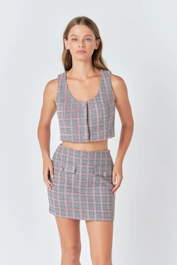 ENDLESS ROSE Matching Sets | Skirts*- Checkered Tweed Mini Skirt GREY