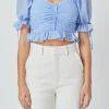 ENDLESS ROSE Tops*- Chiffon Gridded Gathered Top POWDERBLUE