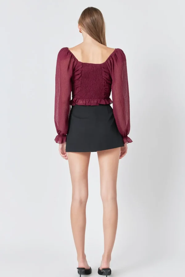 ENDLESS ROSE Tops*- Chiffon Gridded Ruched Top