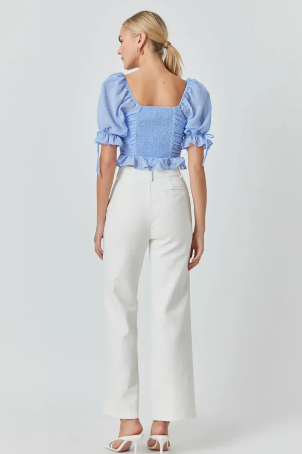 ENDLESS ROSE Tops*- Chiffon Gridded Gathered Top POWDERBLUE