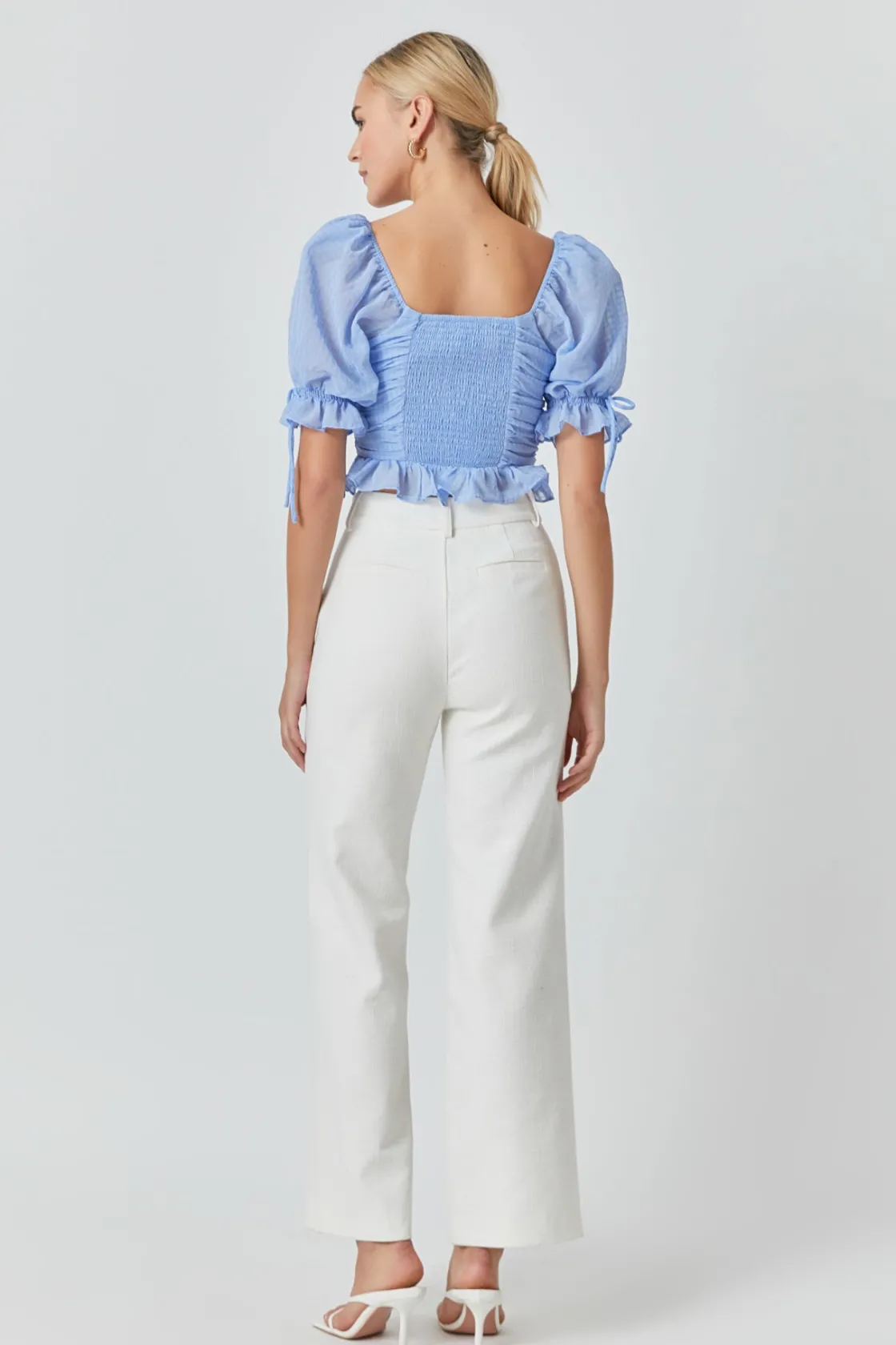 endless_rose__chiffon_gri_2.webp ENDLESS ROSE Tops*- Chiffon Gridded Gathered Top POWDERBLUE