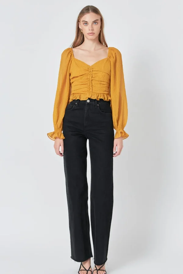 ENDLESS ROSE Tops*- Chiffon Gridded Ruched Top