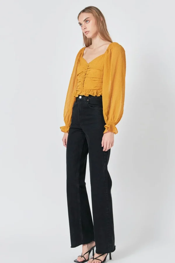ENDLESS ROSE Tops*- Chiffon Gridded Ruched Top