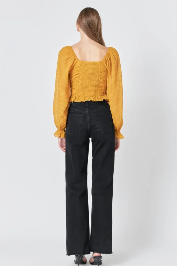 ENDLESS ROSE Tops*- Chiffon Gridded Ruched Top