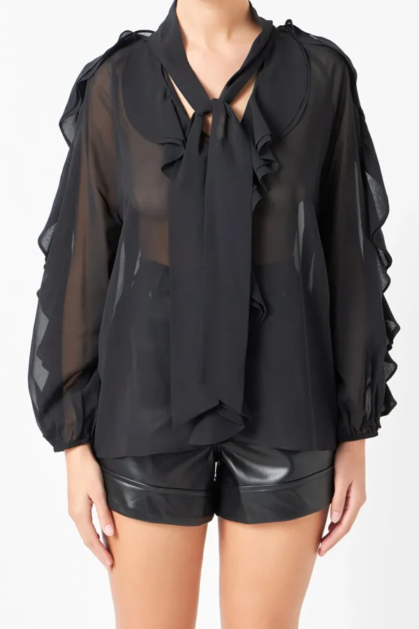 ENDLESS ROSE Tops*- Chiffon Peekaboo Top
