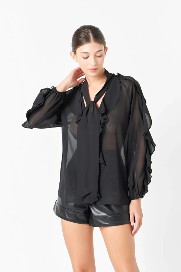 ENDLESS ROSE Tops*- Chiffon Peekaboo Top