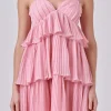 ENDLESS ROSE Tops*- Chiffon Pleated Corset Mini Dress BABYPINK