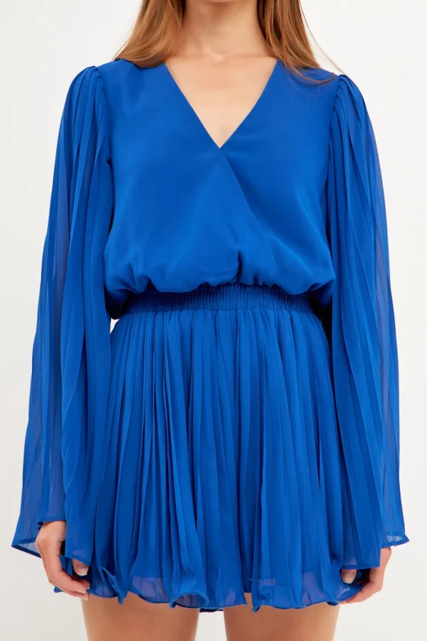 ENDLESS ROSE Tops*- Chiffon Pleated Wrap Romper BLUE