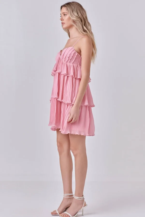 ENDLESS ROSE Tops*- Chiffon Pleated Corset Mini Dress BABYPINK