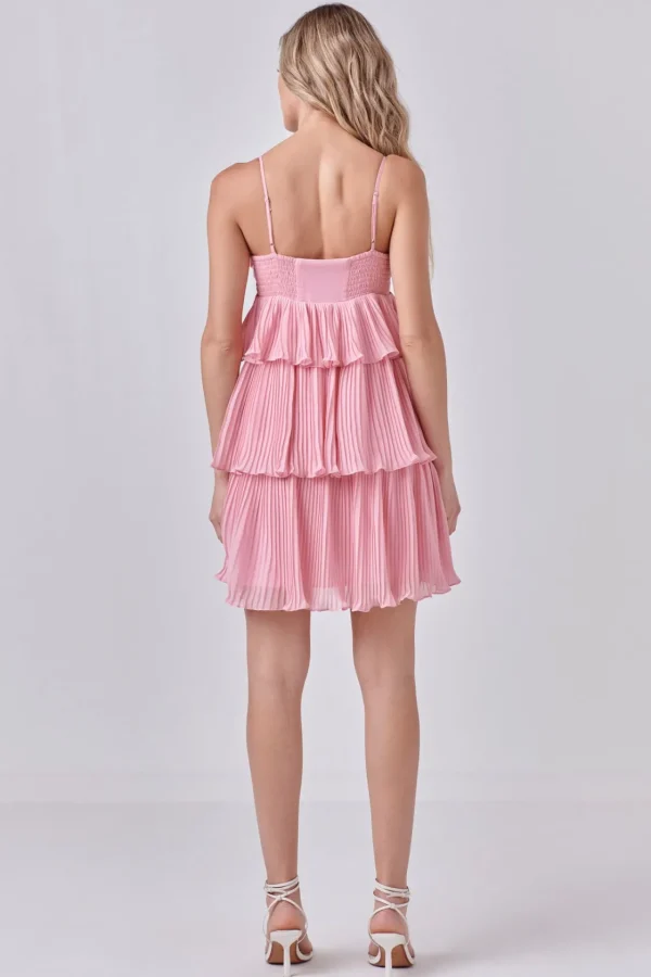 ENDLESS ROSE Tops*- Chiffon Pleated Corset Mini Dress BABYPINK