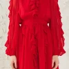 ENDLESS ROSE Tops*- Chiffon Ruffled V Mini Dress RED