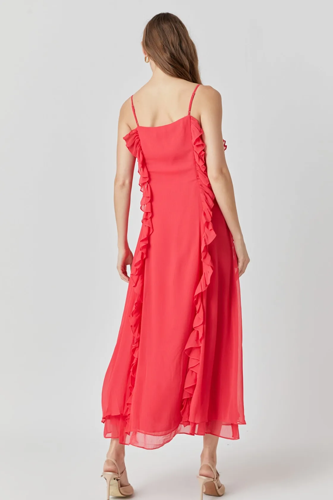 endless_rose__chiffon_ruf_2-1.webp ENDLESS ROSE Tops*- Chiffon Ruffled Spaghetti Maxi Dress RED