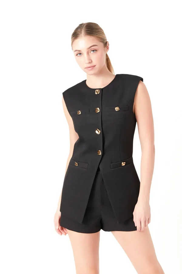 ENDLESS ROSE Tops*- Chrishell Gold Pointed Long Vest