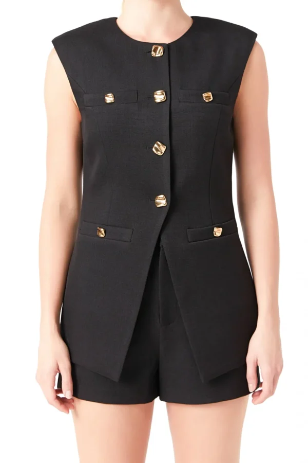 ENDLESS ROSE Tops*- Chrishell Gold Pointed Long Vest