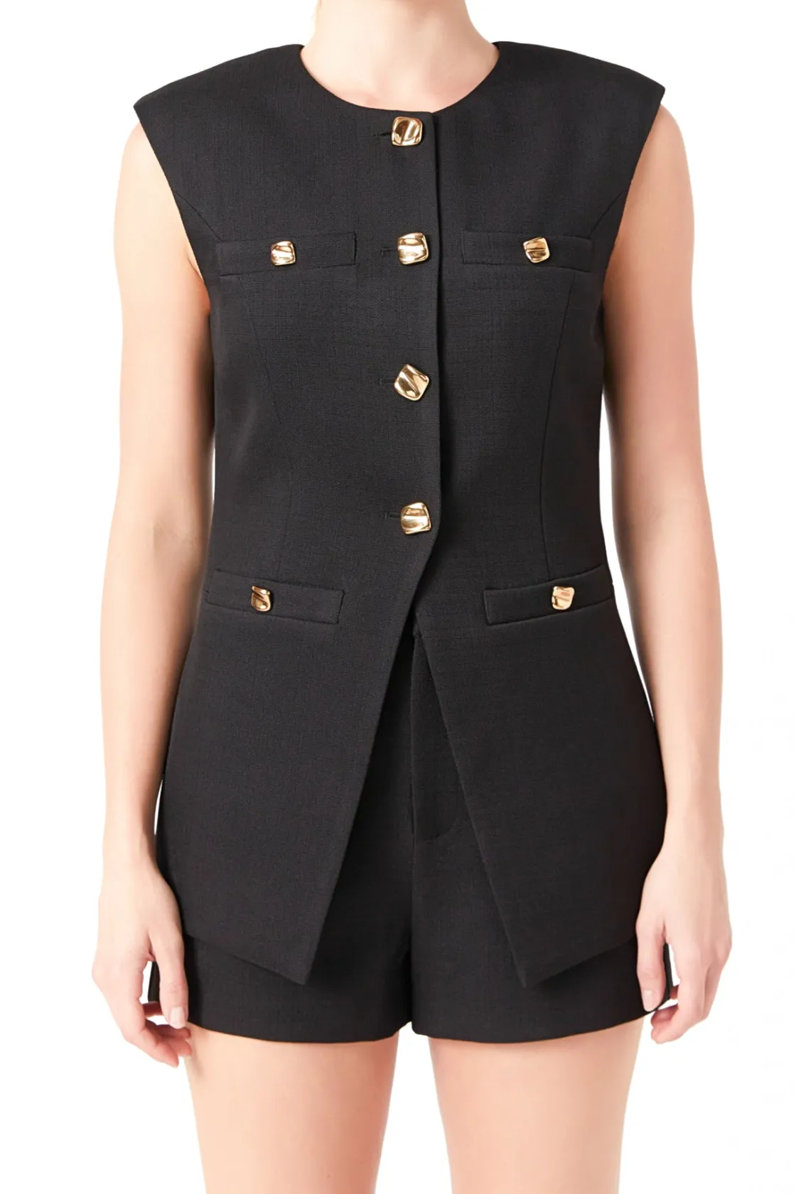 endless_rose__chrishell_g_15.webp ENDLESS ROSE Tops*- Chrishell Gold Pointed Long Vest