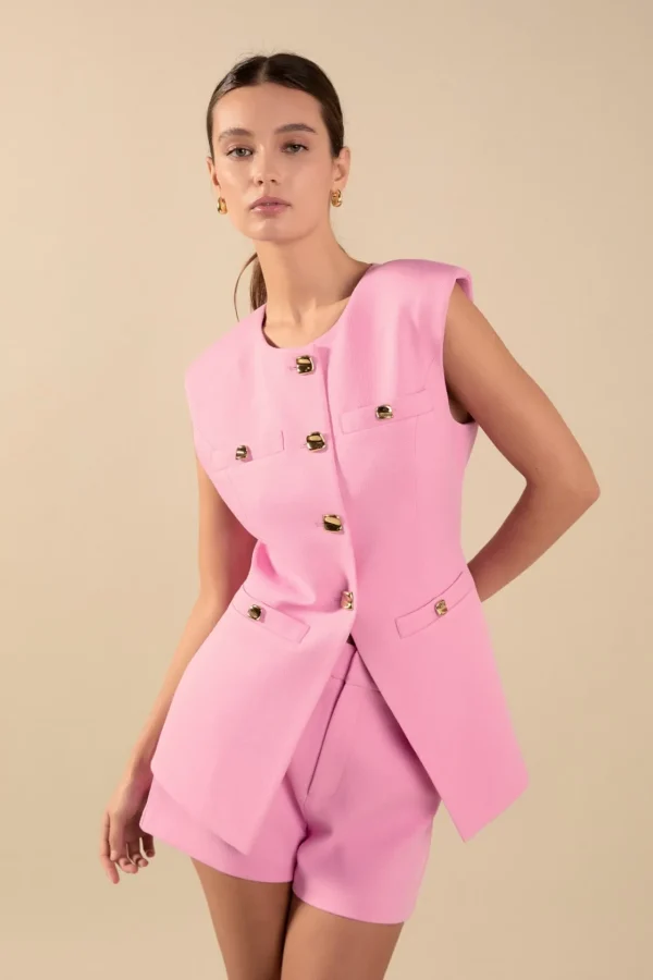 ENDLESS ROSE Tops*- Chrishell Gold Pointed Long Vest